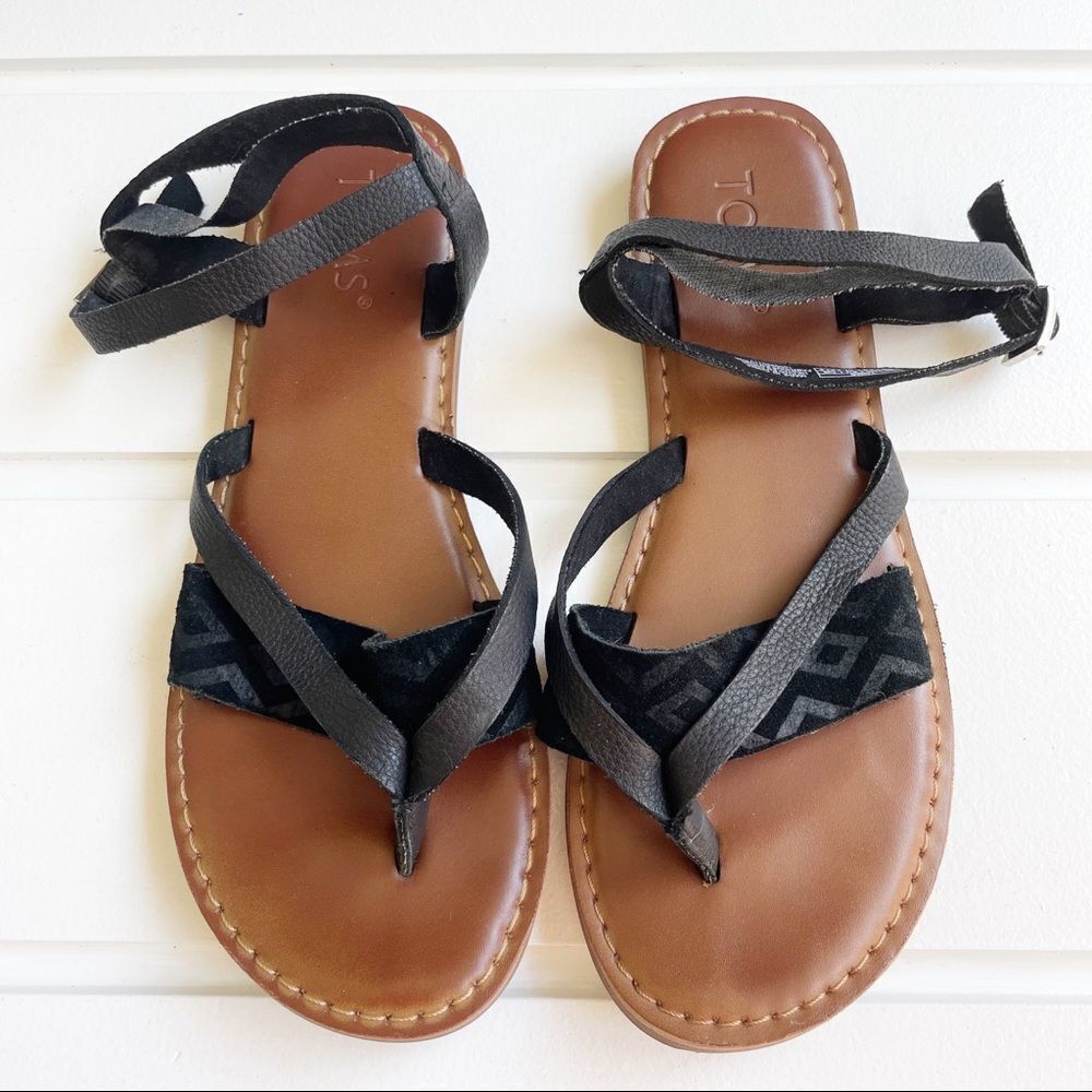 Toms Women’s Black Lexie Leather Sandal Size 6.5